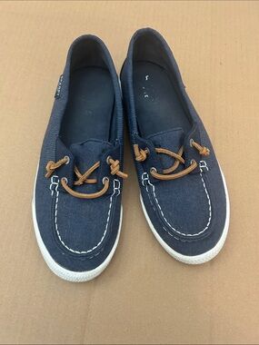 Sperry Navy Canvas Boat Shoes with Tan Laces